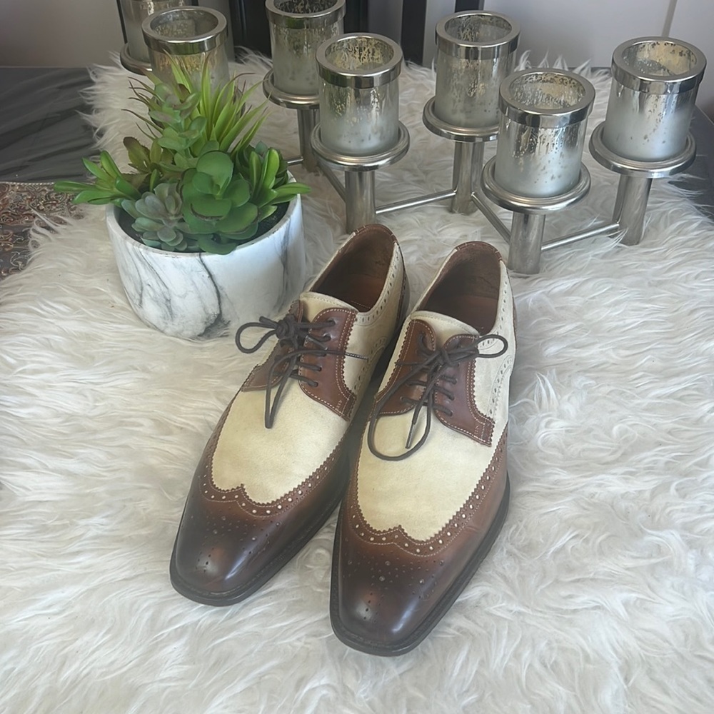 Mezlan Men’s Brown/Beige Wingtip Spectator Oxford Dress Shoes Size 8